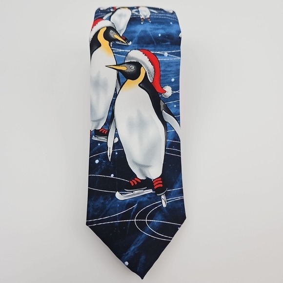 Bespoke Other - Christmas Neck Tie Ice‎ Skating Penguins Santa Hats Festive Gift Dad New